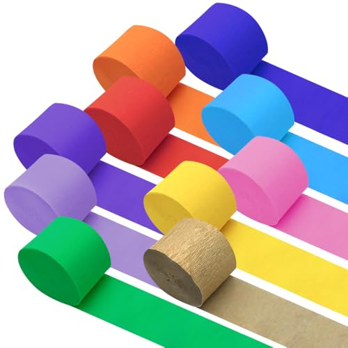 lyualma 10 Pezzi Nastro Crespa Rotoli di Diversi Colori Carta Crespa Multiuso nastro Carta Crepe Rotoli 4,5 cm x 25 m per Decorazioni Compleanno