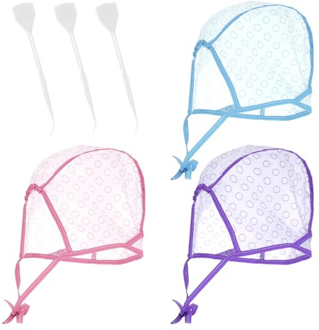 3 Stück Strähnchenhaube Einstellbar Highlight Kappe Färbung Hervorhebung Kappe Strähnchenhaube Set mit Kunststoff Häkelnadel Haare Strähnen Selber Machen für Salon Heimgebrauch Haarfärbemitte