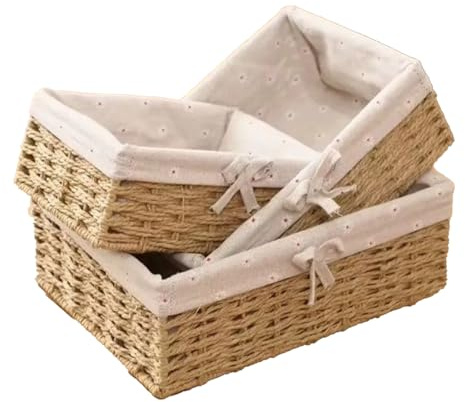 Generisch Set di 3 cestini per il pane in rattan naturale, intrecciati a mano, per alimenti, cucina, casa, decorazione da tavolo