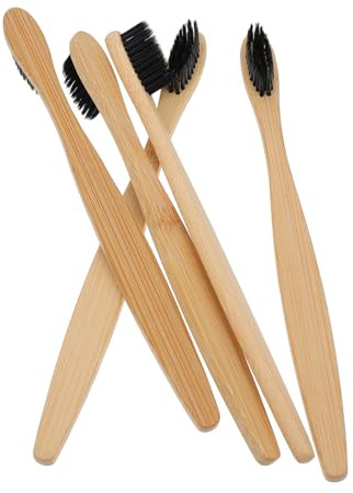 FONDOTIN 10Pcs Disposable Bamboo Toothbrushes with Soft Nylon Bristles Ergonomic Wide Head Handheld Brushes for Adults Flexible Tooth Cleaning Travel-Friendly Natural Handle