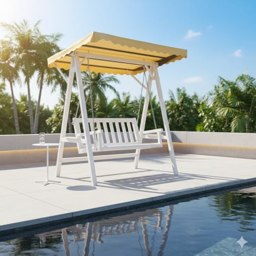 Mucola Hollywoodschaukel aus Holz 188 × 161 × 88 cm – Gartenschaukel mit Dach – Schwingliege & Hängeschaukel für Garten, Terrasse & Balkon – komfortable Schaukelbank mit Rückenlehne