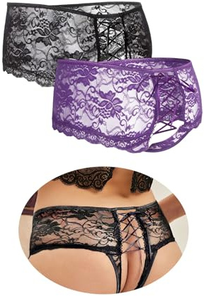 ohyeahlady Women Lace French Knickers Plus Size Panties 2 Pack UK 12-14