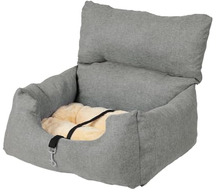 Dog Booster Car Seat Bed for Small Dogs Up to 18 LB, Portable Elevated Puppy Travel Car Seat with Tether & Reversible Cushion for Front and Back Use, Grey