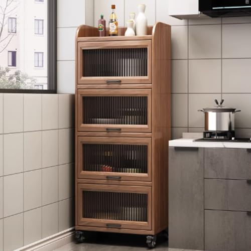 YVYKFZD Smal förvaringsvagn, Slim köksvagn, rullande bruksvagnar nischhylla på hjul, Rullvagn i bambu, utrymmesbesparande badrumsarrangör, for bagare, skafferi(Walnut,5 Tier 15.7x15.7x61.4)