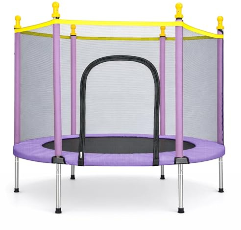 Youyijia Trampolin Kinder Bodentrampolin mit Sicherheitsnetz Outdoor Gartentrampolin Zuhause Sportgeräte Kindertrampolin 140cm Durchmesser belastbar bis 90kg