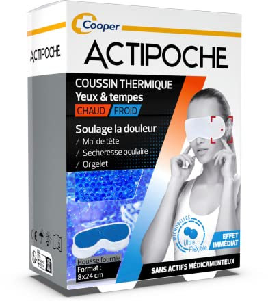 Cooper ACTIPOCHE - Coussin thermique - Thermothérapie - Mal de tête, sécheresse oculaire - Masque Yeux et tempes - Microbilles - 1 unité
