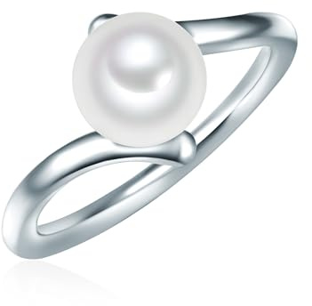 Valero Pearls Damen Perlenring 925/- Sterling Silber Süßwasser-Zuchtperle | Button-Form,Perlengröße 8 mm,weiß,Moderner Ring,Welle,Damenring,Silberring,echte Perle