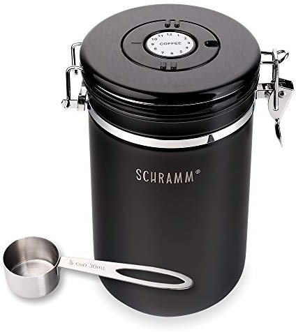 Schramm® Kaffeedose 1800 ml in 10 Farben mit Dosierlöffel Höhe: 19cm Kaffeedosen Kaffeebehälter aus Edelstahl, Farbe:schwarz
