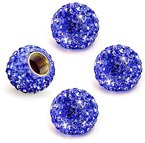 Ygapuzi 4Pack Bling Ventil-Schaftkappen, Kristall-Autoreifenventil-Schaftabdeckungen mit O-Ring, universelle Passform für Autos, LKWs, SUVs, Fahrräder und Motorräder, attraktives Auto-Dekor (Blau)