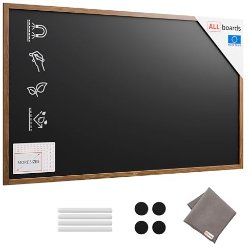 ALLboards Magnetische Kreidetafel, wasserfest, 200x120 cm, Holzrahmen – Dunkelbraun + Zubehör