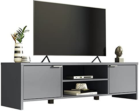Madesa TV Stand with Cabinet Storage and Open Shelves for 55, 65 Inch Media Storage Gaming Media Console Living Room Entertainment Center Wooden Television Cabinet - Grey