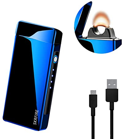 SKRFIRE Elektrisches Winddichtes Flamme elektrisches Feuerzeug Plasma Feuerzeugs Arc Wiederaufladbares USB Feuerzeug mit Batterieanzeige (Blau)