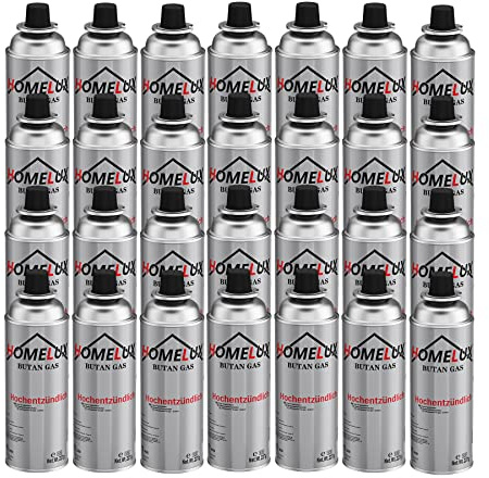 HOMELUX 28 x Gaskartuschen 227g, Gas Camping Butan mit Bajonett Ventil, Butangas Kartuschen Gaskartusche für Campingkocher, Gaskocher, Gasheizung, Gasbrenner, Lötbrenner (28 Kartuschen)