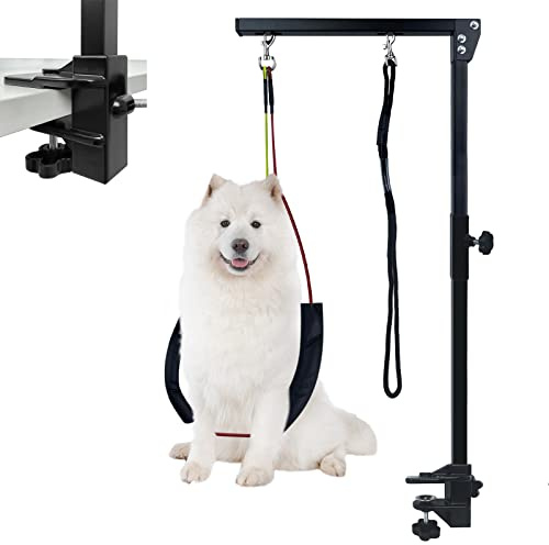 LZQ Haustier Fellpflege Arm Faltbarer, Pet Grooming Arm mit Klemme, 35 Zoll Verstellbarer Tierpflegetisch Halftergeschirre, Hundefrisiertischarm 270° Drehung für Große und Kleine Hunde