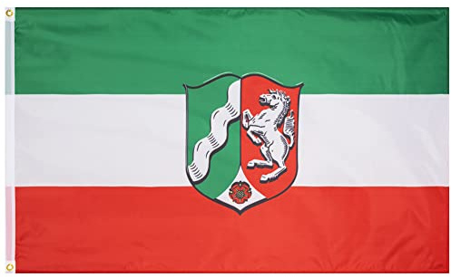MUWO Flagga 16 tyska förbundsländer + Mallorca 90 x 150 cm, dubbelsidig trädgårdsflagga, väderbeständig fanflagga, polyester landsflagga Tyskland, med metallöljetter (Nordrhein-Westfalen)