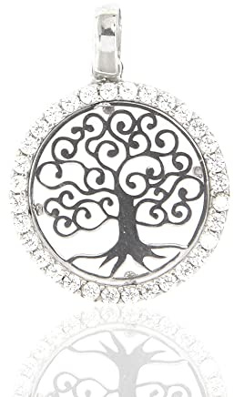 Ciondolo Donna Albero della Vita in Oro Bianco con Zirconi