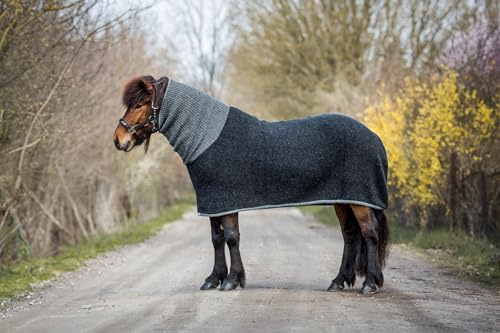 Isländer Abschwitzdecke mit Rollkragen - isländische Schurwolle (Schwarz mit graumeliertem Rollkragen)