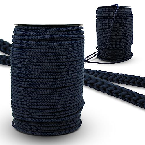 DOJA Barcelona | Rotolo Cordino in Poliestere | Cordino da 100 m | Cordoncino Thai Blu Marino | Diametro 6mm | Corda forte | Cordino per Borse Uncinetto, Lacci Scarpe Sportive, Fili Uncinetto