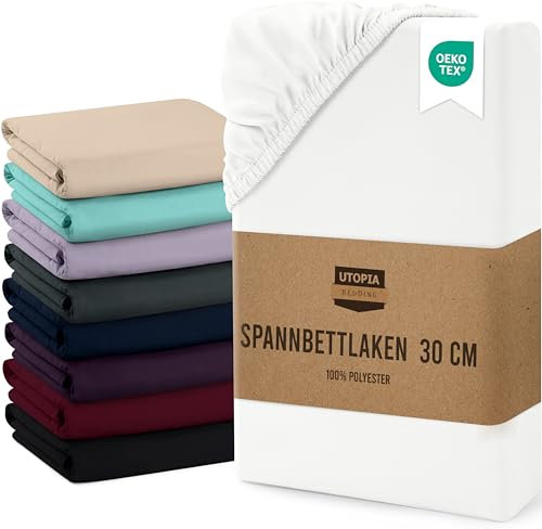 Utopia Bedding - Spannbettlaken 180x200cm Bis 30 cm - Weiß - Oeko-Tex Zertifiziertes - Gebürstete Mikrofaser Spannbetttuch