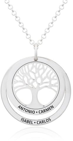 Collar Árbol de la Vida en Plata de Ley 925 personalizable. Cadena de 45cm. Regalo ideal madre abuela con nombres familia. Cumpleaños, Navidad. Hecho en España.