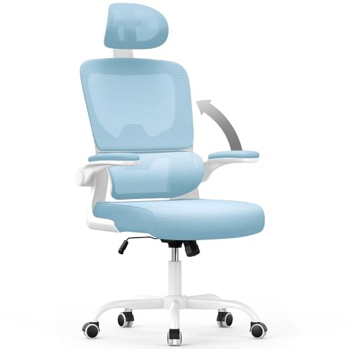 naspaluro Bürostuhl, Ergonomischer Schreibtischstuhl mit Verstellbarer Kopfstütze, Armlehnen, Dynamischer Lordosenstütze, Drehstuhl mit Atmungsaktivem Netzbezug für das Home Office,Blau