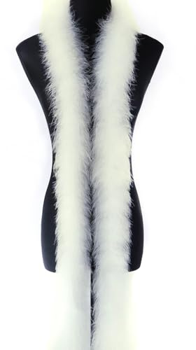 2m 8cm Federboa Truthahnfedern Boa,Flauschige Plüsch-Feder Boa Federstola Federschal Federgirlande für Weihnachtsbaum Hochzeit Basteln Burlesque Karneval Party 20er Jahre Kostüm Deko,ca. 20g Beige