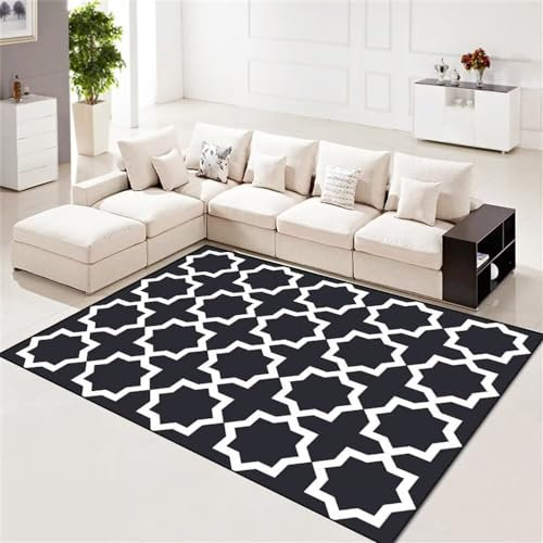 RUGMRZ Webteppich Mobel Fur Wohnzimmer Schwarzes und weißes geometrisches Muster Liniendekoration Wohnzimmerzubehör verschleißfest und langlebig Outdoor Teppich Klein 90X150CM