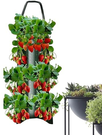 Erdbeer Pflanzbeutel Hängend|2 Stück Erdbeere Pflanzsack|Hängende Pflanzbeutel Aus Vliesstoff Atmungsaktiver | Erdbeer Blumentopf Hängend | Pflanzsack Hängend Erdbeeren,Kräuter,Blumen,Salat (Green)