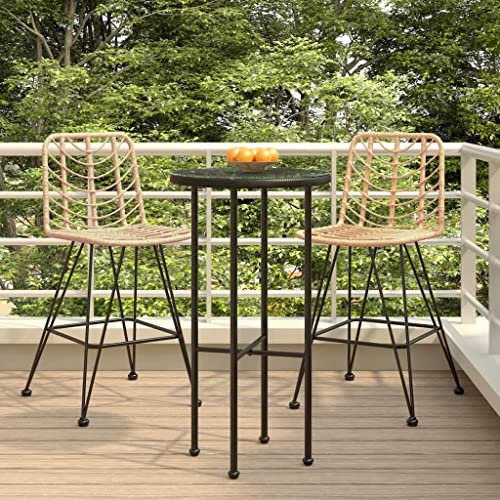 Generisch Set mit 2 braunen Barhockern, 45 x 56 x 103,5 cm, Stahl und Polyethylen mit Rattan-Optik, Barhocker, Outdoor, Bar-Hochstuhl
