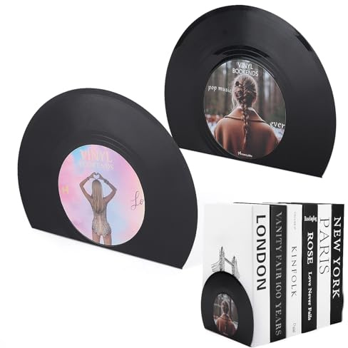 maozyiltle Vintage Vinyl-Schallplatten-Buchstützen für Regale, Moderne dekorative Buchstützen für Regale, Coole, einzigartige Buchstopper, Heimdekoration (Popmusik)