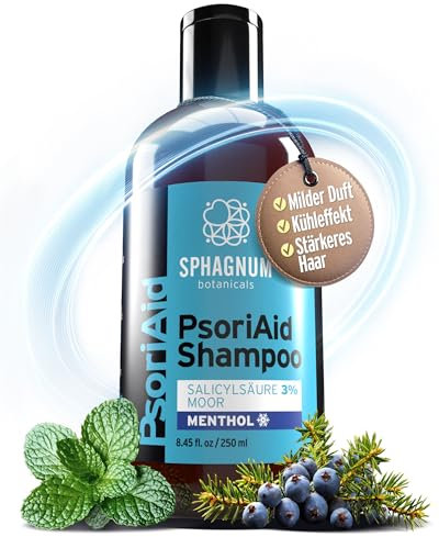 Sphagnum Botanicals Shampoing Naturel pour Psoriasis – Traitement Apaisant pour Cuir Chevelu Sec et Irrité avec Menthol Refroidissant, Acide Salicylique 3% et Tourbe. Anti-Pelliculaire. 250 ml