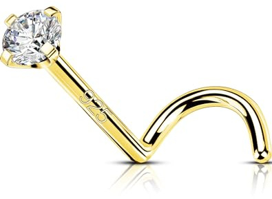 OUFER 20G Oro Piercing Naso Argento 925 Piercing Naso Nostril 7mm Nose Ring CZ Trasparente Nose Pin Piercing Nasale L/S Nose Piercing Piercing Naso Donna Naso Nostril (A forma di S)
