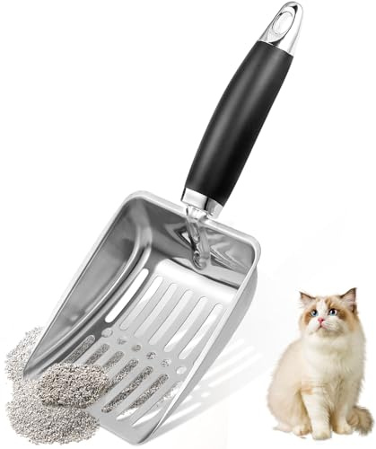 NewGF Stainless Steel Cat Litter Scoop,Metal Cat Litter Scoop,Kitty Metal Scooper,Sturdy Mesh Scooper,Suitabla cat Scooper for Cat Litter Box(Sliver)