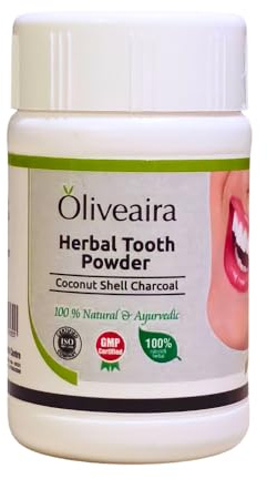 Oliveaira Herbal Tooth Powder(Coconut Shell Charcoal) - Natural Stain Removal, 50g