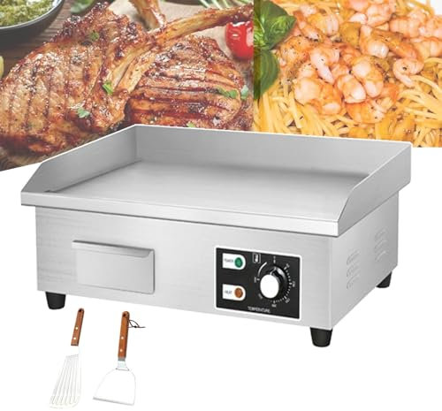 forplubossmmp Piastra Elettrica Commerciale con 2 Spatole per Friggere, Griglia Teppanyaki in Acciaio Inossidabile 50-300℃ Piastra da Banco, Piastra Antiaderente per Barbecue per Grigliare,3000W-2