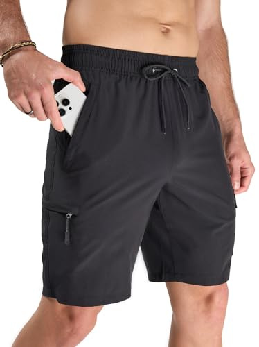 Arcweg badbyxor herr långa snabbtorkande badshorts utan foder sportbyxor fritid shorts herr simbyxor med dragkedja S–XXL, svart, L