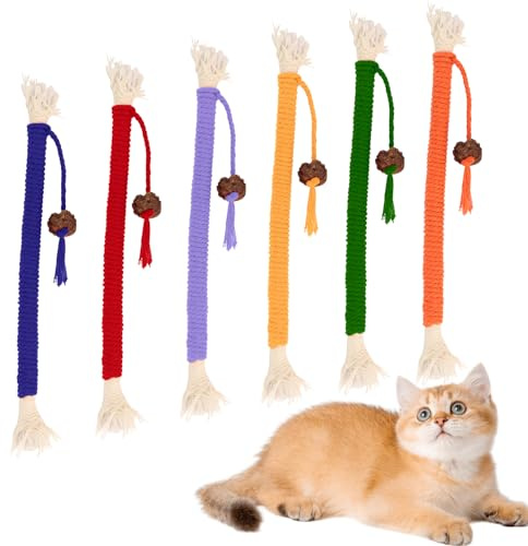 OWill 6Pcs Cat Chew Toy, Natural Silvervine for Cats, Funny Silvervine Sticks Bite Rope for Indoor Cats Kitten Teething Chew Toy Rope, Natural Cat Teeth Nip Cleaning Teeth and Stress Release