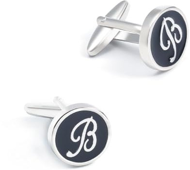 Cufflinks Shirt Manschettenknöpfe Herren Initialien Schwarz Silber Versilbert Buchstabe B 17X17cm für Herren Père Fils Valentinstag Unternehmen