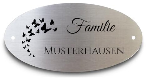 Türschild Oval Edelstahl 100mm / 150mm | Viele Motive Türschild Klingelschild Grabschild Wunschtext Personalisiert mit Gravur (Schmetterlinge)