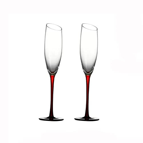 Champagne Flutes 2 Pieces Crystal Glass Champagne Glasses 175ml Red Stem Wine Glass Large Sparkling Glass Champagne Flute for Home Bar, Special Occasions Champagne Glasses