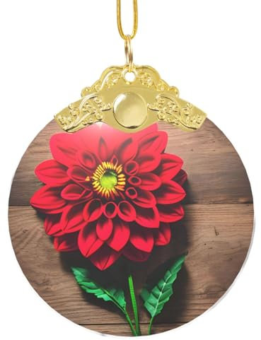 Holzbrett Retro Blume Rot Dahlie Druck Indoor Outdoor Weihnachtsbaum Ornamente Festliche Geschenke Glas Anhänger Metall Souvenir