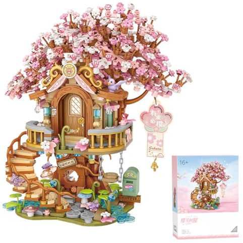 Cherry Bonsai Tree Model Building Block Set, 1149Pcs DIY Sakura Tree House Building Kit Street View Construction Toy Gifts for Adults and Teenager - Not Compatible with Major Brands