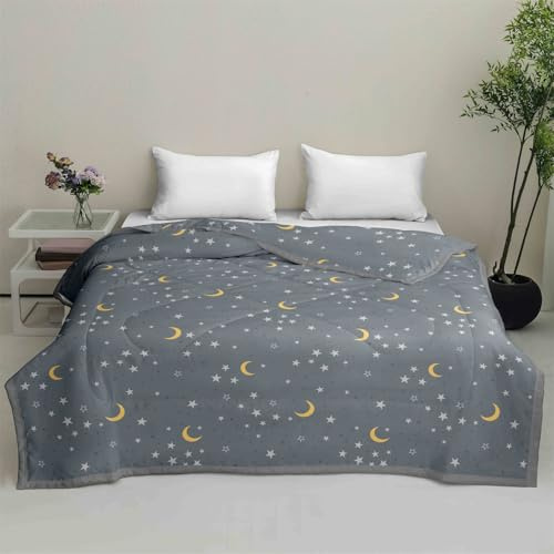 Odot Couette sans Housse Lavable 4,5 Tog, Couette Réversible Ete Legere et Fine - Douce et Confortable, Légère Respirante Couverture Quilting d'Été (Lune Jaune,220 * 240cm)