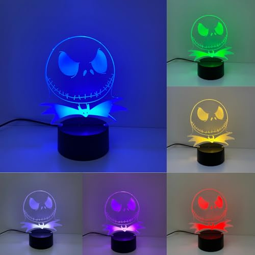 Wolostore | Lampara LED JACK SKELLINGTON | Decoración Ambientes | Lampara de Mesa de Noche |Luz Nocturna de Colores | Iluminación Niños y Adultos |USB | LUZ Fija o Carrusel | Cable - Pilas |