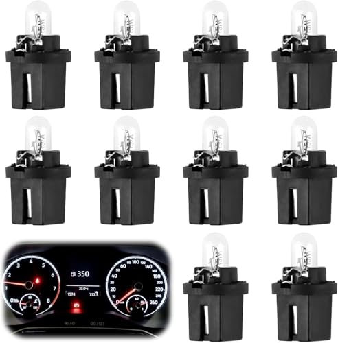 coalwop 10 Lampadine T5 B8.5D per Cruscotto Auto – Lampadine Cruscotto Auto, Materiale ABS, 2W 12-24V, 30mA, Resistenti alle Vibrazioni, Luce Gialla per Interni Veicoli