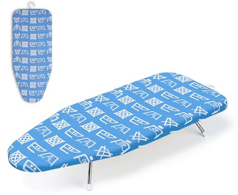 Slieton Tabletop Ironing Board 12x29 – Portable Folding Ironing Board with Thick Felt Padding, Heat-Resistant Cover, Stainless Steel Legs, Compact & Space-Saving Design (Blue Runes)