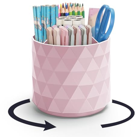 minimaliving Stifte Organizer,Funkelnder diamantartiger Stiftehalter mit 360° Drehung – Schreibtisch Zubehör mit 5 Fächern für Büro,Schule,Zuhause,Kunstbedarf(Hellrosa)