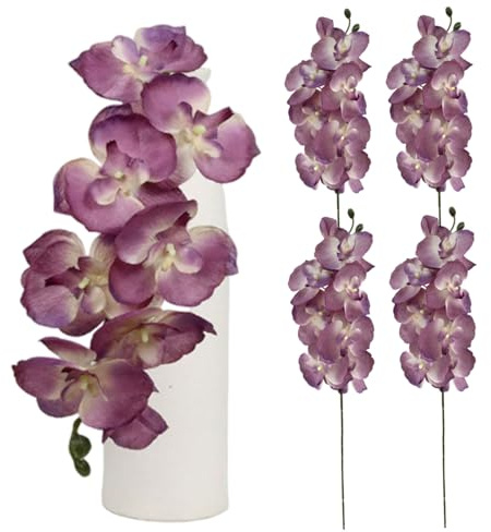 CAKEEYUM 4 tiges d'orchidées artificielles 71 cm, 8 têtes Violettes réalistes, Fleurs artificielles en Soie pour Pots et vases