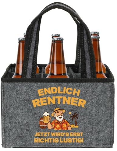 TAKONE Renteneintritt Geschenk Männer Bier Tasche 6 Flaschen Filz | 6 Flaschen | Filz Material | Trennwände | kompakt 23x15x15 cm | Herrenhandtasche Bier