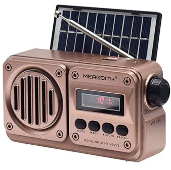 Velaryx Altavoz Bluetooth 5.0 + Radio FM Portátil con Carga Solar – Reproductor MP3 USB/Tarjeta, Transistores Radios con Bluetooth, Pantalla LED, Vintage – para Camping, Hogar y Apagones